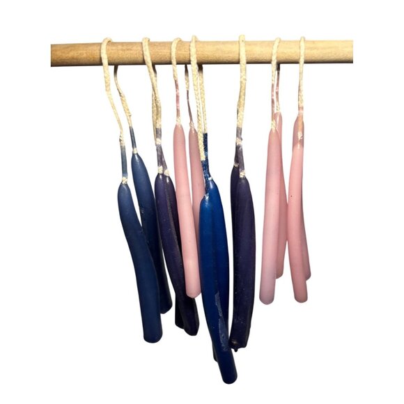 Hand Dipped Tapered Candles Blue Purple & Pink 4" Cotton Wicks 14 Candles - Picture 1 of 4